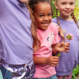 Jubel | T-shirt met backprint | Rolling into spring | Paars